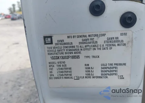 2002 Chevrolet Silverado 1500Hd Ls from USA, damaged, VIN 1GCGK13U02F188595